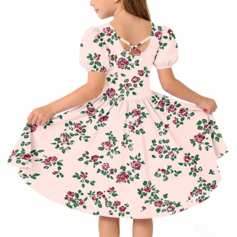 casual summer skater dresses Amidoa Girl Dresses Twirl Short Sleeve A-Line Skater Dress Casual Summer Sundress for Kids Watermelon Red Size 5T, Girl's