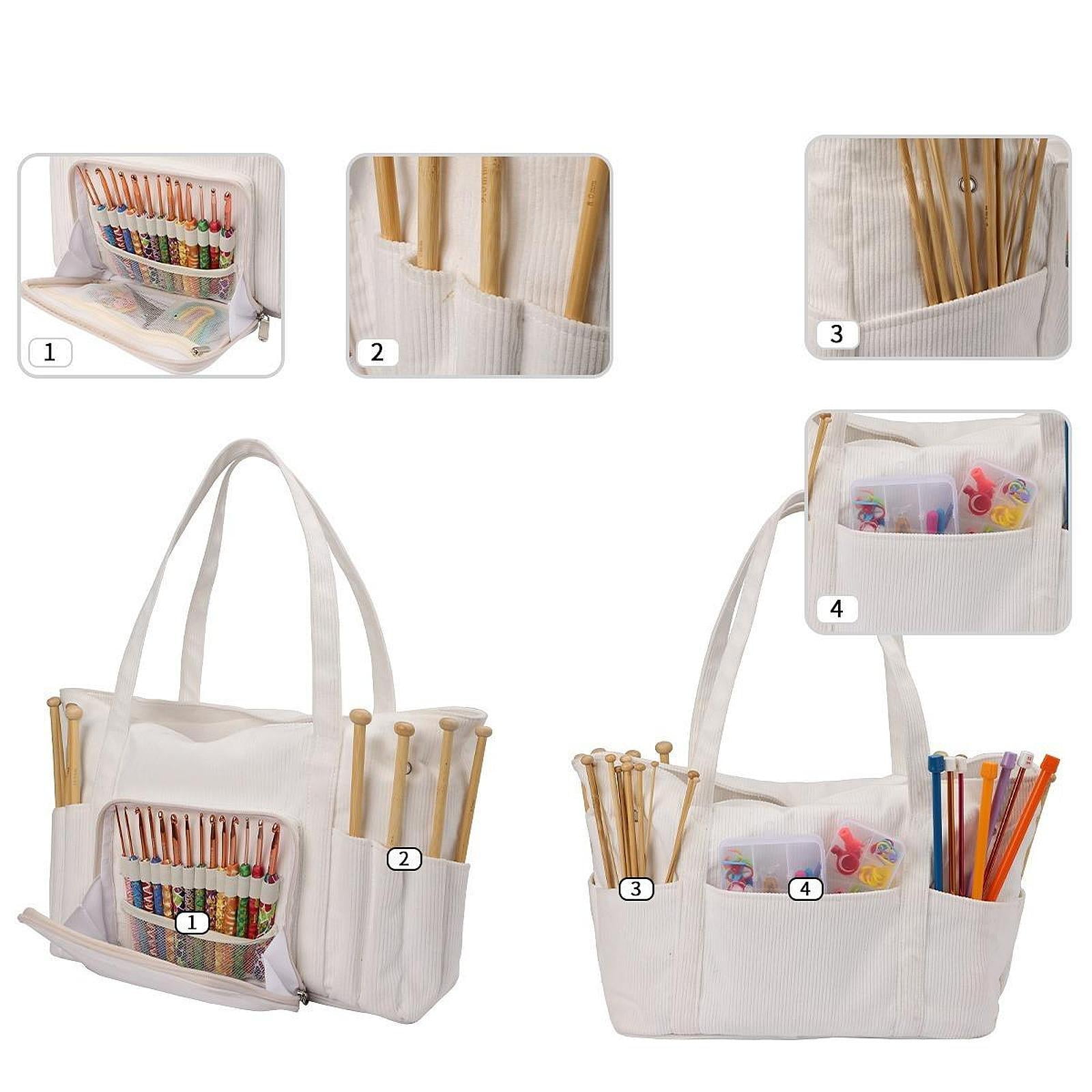 Wxqbjtam Yarn Storage Bag Multiuse Crochet Beginners Gift Zipper Closure Yarn Handbag for White