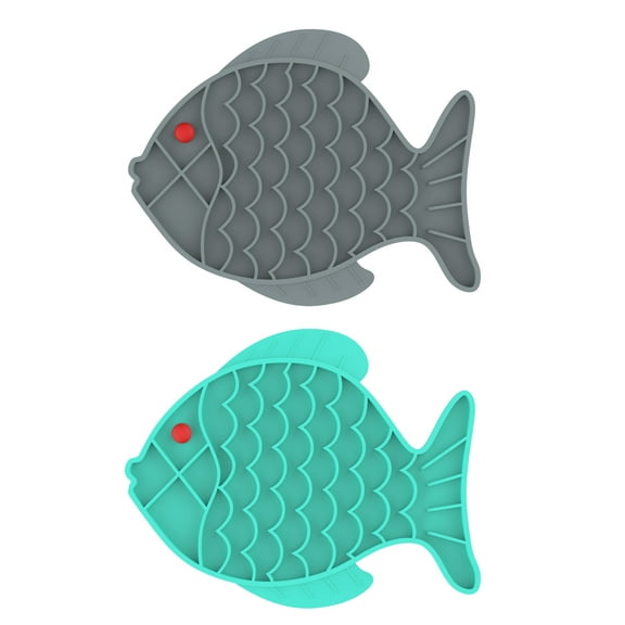 Hisdou Bowl With Mat,[2 Pack][Flow Control] [Fish-Shaped] Silicone Puzzle Feeders,Dog Food And Water Bowl Set With Mat,Slow Feeder Cat Bowls|Blue Gray