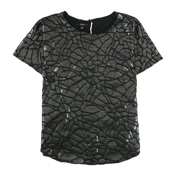 Alfani Womens Animal Print Pullover Blouse silver S
