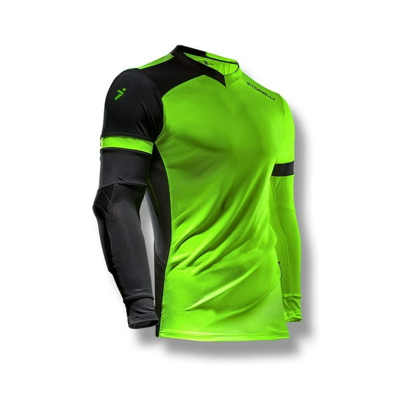 Storelli ExoShield Gladiator Goalkeeper Jersey, High-Impact Protection, Sweat-Wicking, Breathable Athletic Shirt for Soccer & Heavy-Duty Sports, Green/Black, Youth Small