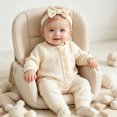 thumbnail image 2 of Enyan Infant Baby Girl Fall Outfit Romper Solid Color Frills Ruffle Trim Jumpsuit Bodysuit Newborn Winter Clothes(Size 6-12 Months), 2 of 9