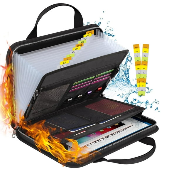 WANALIT Accordion File Organizer, Fireproof Expanding File Folder with Multi Pockets, 13 Pockets Document Organizer with Handle & Labels, Portable Home Travel Safe Storage for Letter A4 Files
