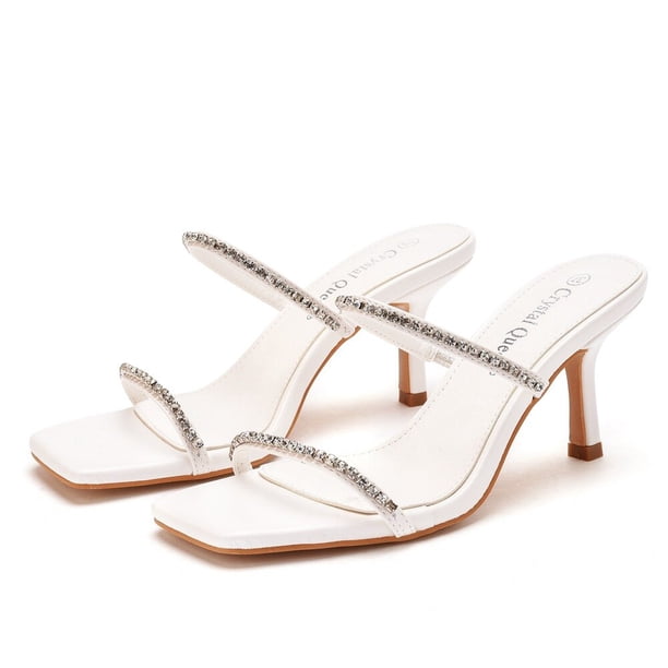 Zapatos de mujer Cabeza cuadrada negra Accesorios de diamantes de imitación Sandalias de tacón alto42 Gao Jinjia LED