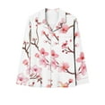 thumbnail image 4 of Ladies Pajama Set Floral Printed Long Sleeve Button Up Shirt with Full-Length Pjs Bottom Outfits 2 Piece (XL, White), 4 of 5