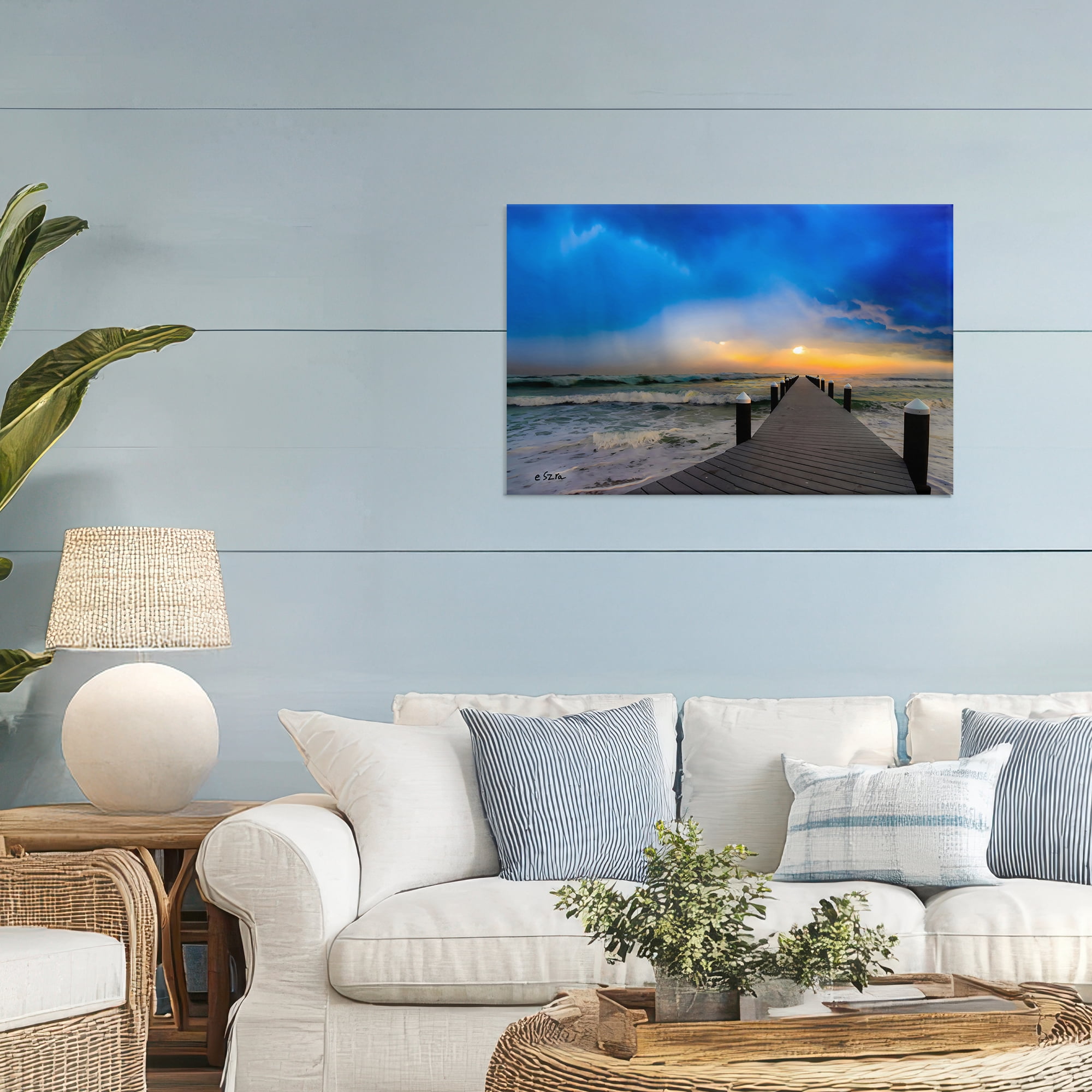 Stupell Industries Sun Breaking Over Sea Pier Canvas Wall Art, design by Eszra Tanner