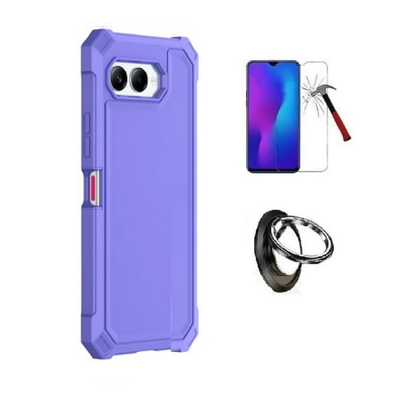 Compatible Case for T-Mobile REVVL 8 5G, Purple Full Body TPU Cover Case   Ring/Tempered Glass