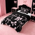 thumbnail image 2 of meiyoeat Pink Ribbon Bow Twin Comforter Sets For Kids,Cute Minimalist Bow Bedding Set For Girls,Black Reversible,2 Pieces, 2 of 7
