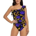 thumbnail image 2 of Yiaed Golden Snake And Purple Rose Print Women One Piece Swimsuits Tummy Control One Shoulder Bathing Suits Pattern Ruffle Swimwear-XX-Large, 2 of 8