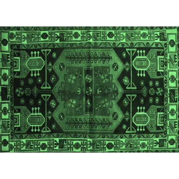 Ahgly Company Indoor Rectangle Persian Emerald Green Traditional Area Rugs, 5' x 7'
