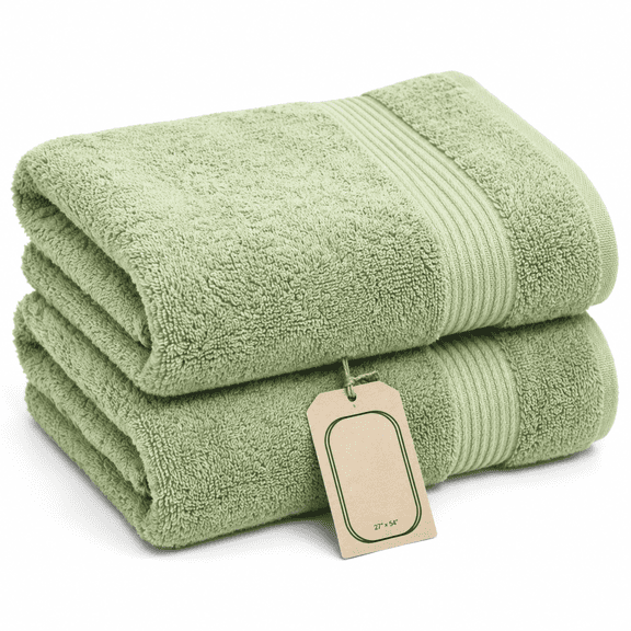 Sage Green 2-Piece Luxe Cotton Bath Towel Set, 27 x 54 Inches