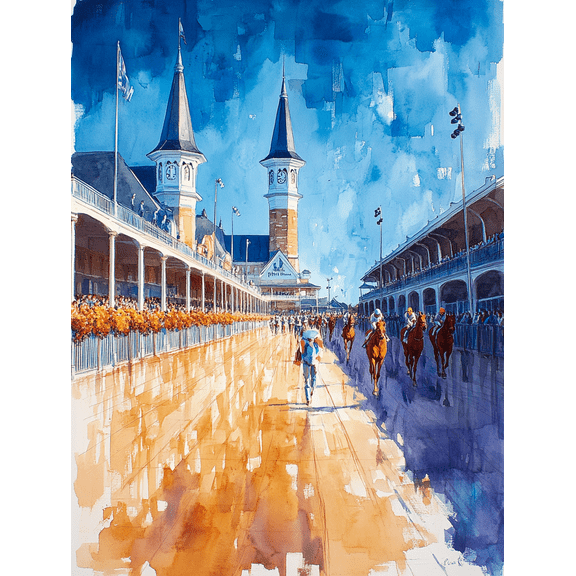 Kentucky Derby Watercolor Painting/Canvas Art， Suitable for Living Room， Hallway， and Gallery Wall Decor