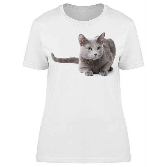 Attentive Cat Russian Blue T-Shirt Women -Image by Shutterstock, Female x-Large