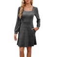 thumbnail image 2 of Cyber**Monday ChaoHeng Womens Long Sleeve Dresses Women's Square Neck Pocket Detail Knit Sweater Long Sleeve Dress, 2 of 5