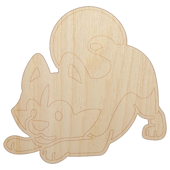 Siberian Husky Play Bow Dog Wood Shape Unfinished Piece Cutout Craft DIY Projects - 4.70 Inch Size - 1/8 Inch Thick