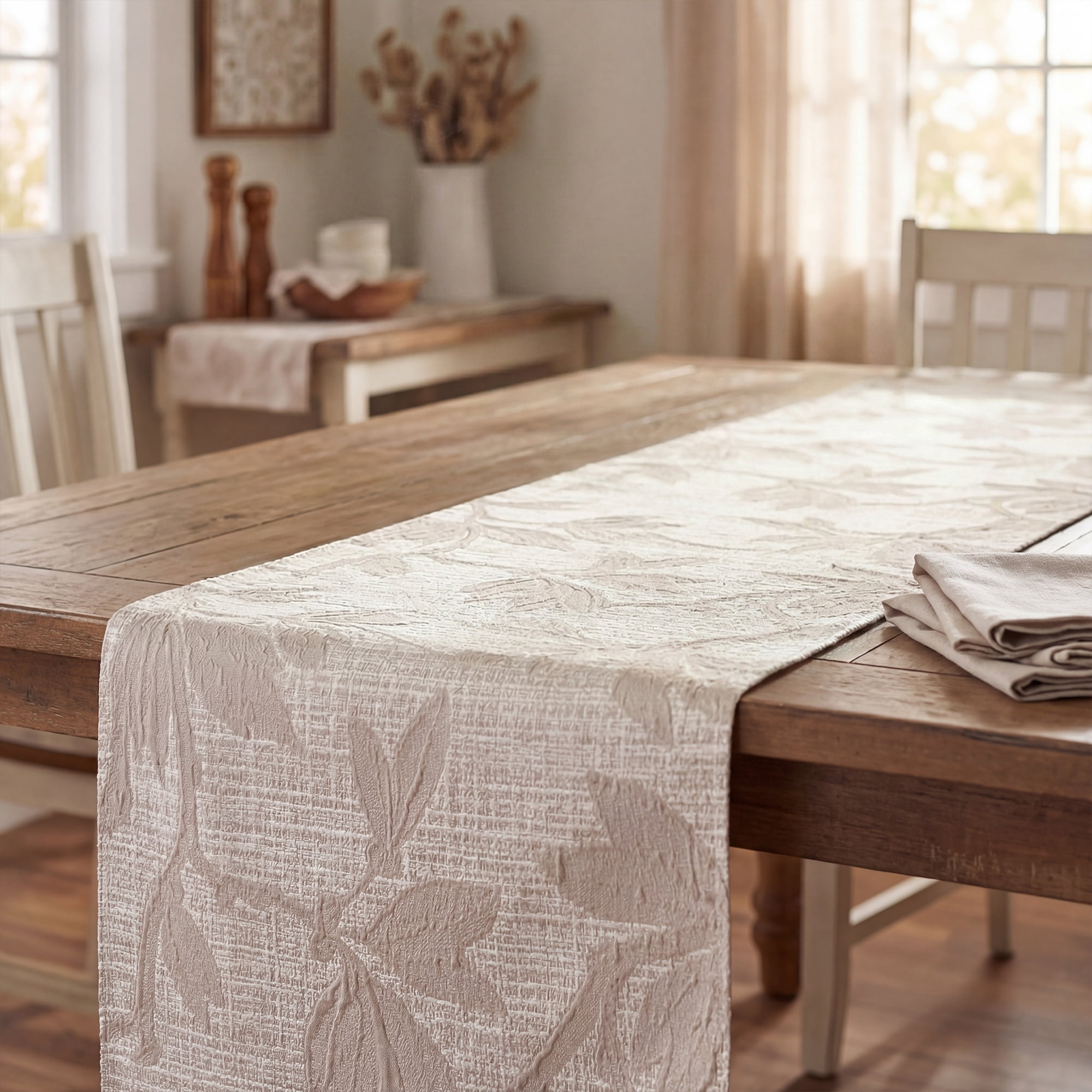 Unique Bargains Long Floral Polyester Table Runner for Kitchen Decor Gray 13.8"x70.9"