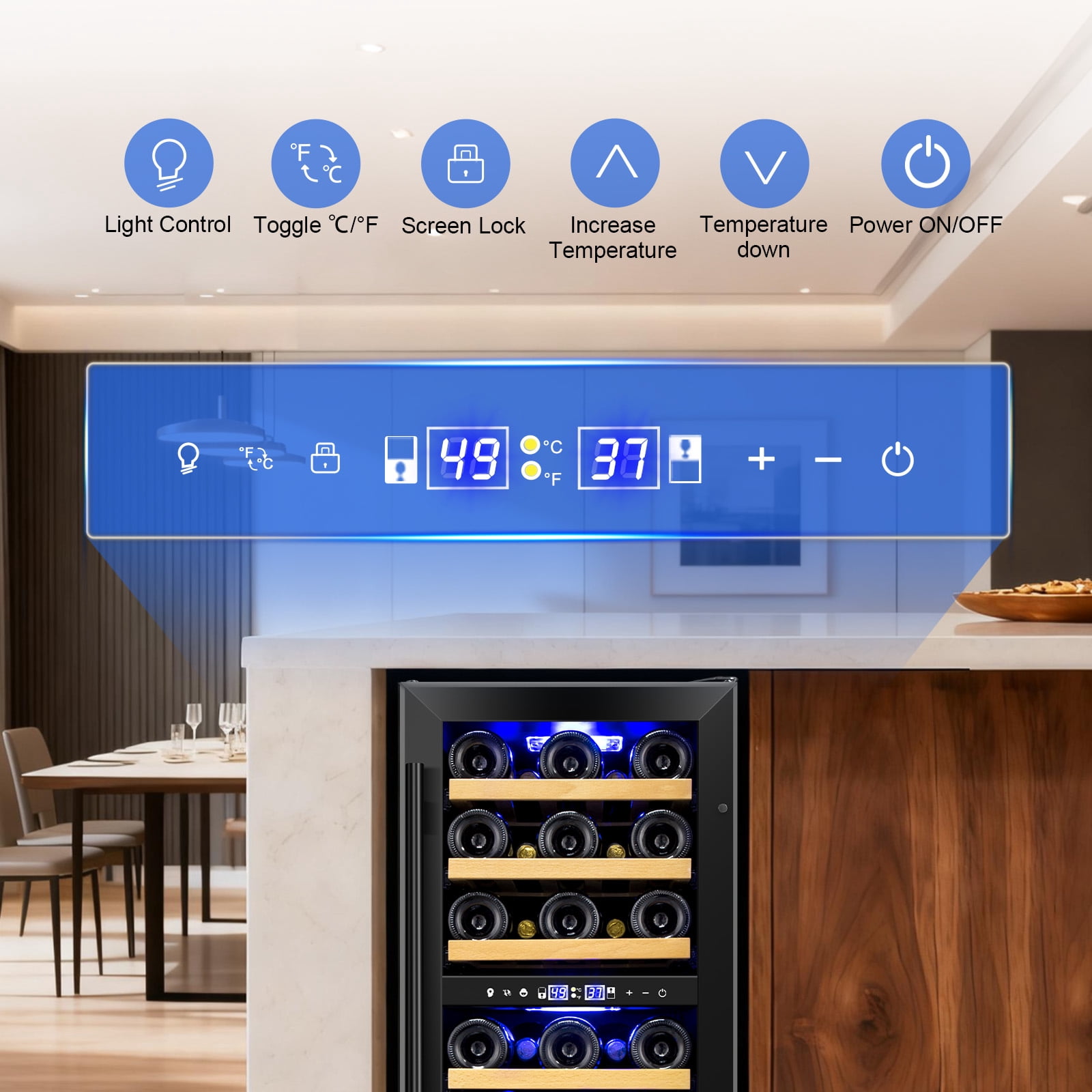 TITTLA 15 Inch Wine Cooler Refrigerator,30 Bottle,Daul Zone,Low Noise Wine Fridge ,Built-in or Freestanding,Black