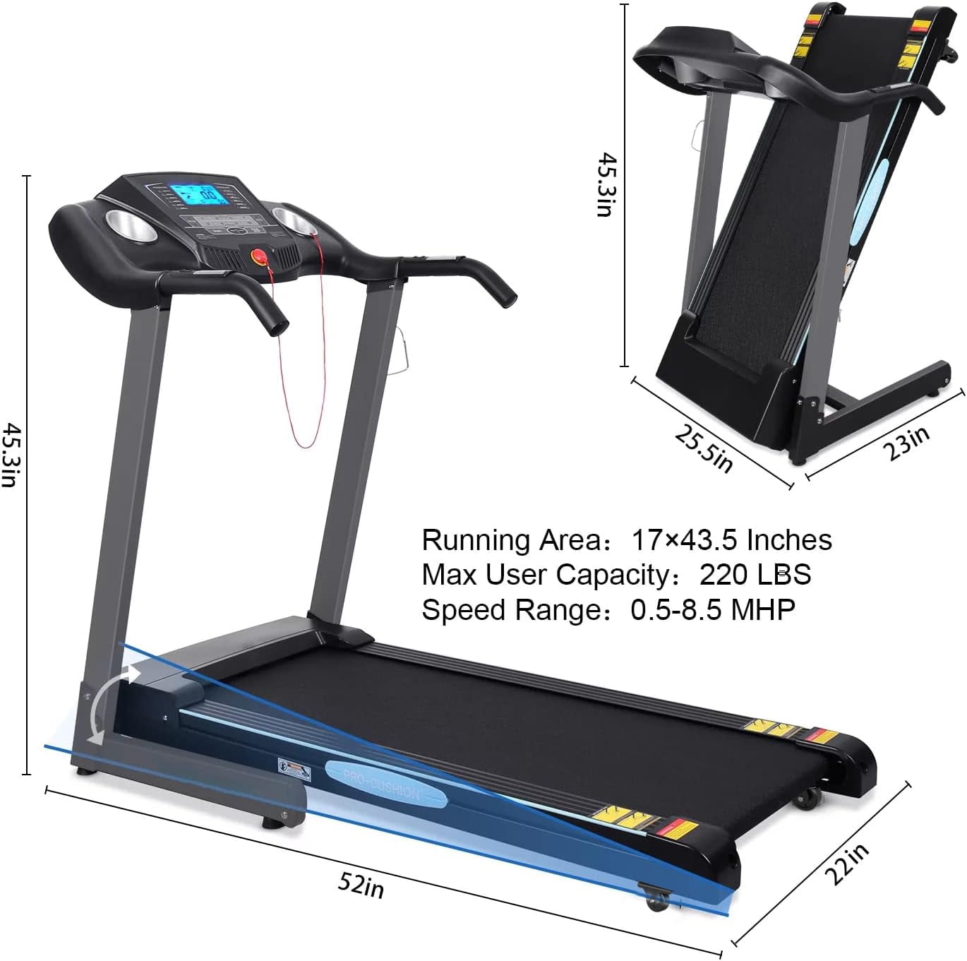 Naipo Treadmill with Auto 12Level  Incline 15 Preset Foldable Treadmill 2.5 Horse Power Exercise Machine for Home Office Workout