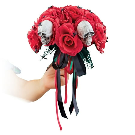 Creepy Red Roses and Spiders Halloween Bouquet for Scary Bride Costume or Home Decoration, Centerpiece