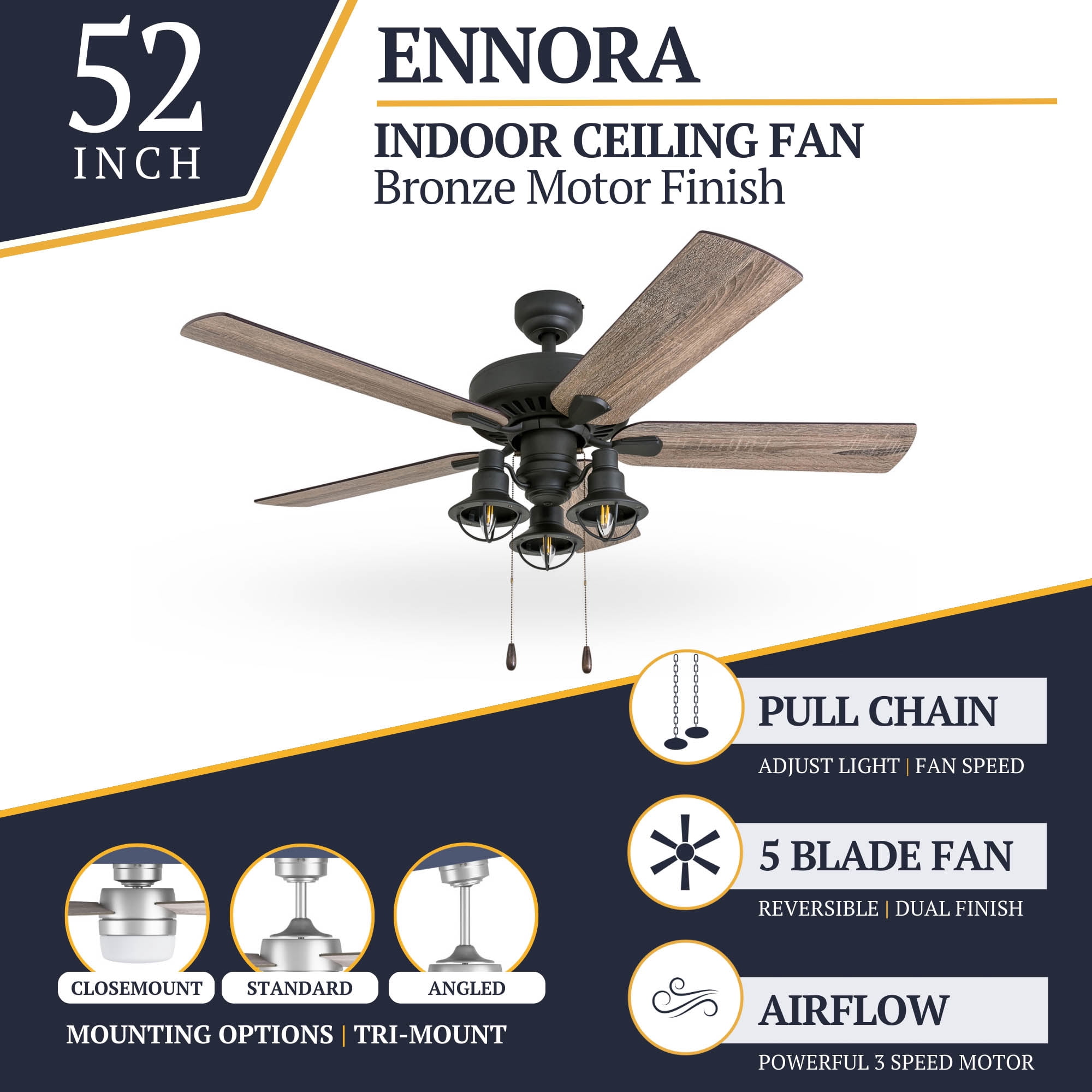 Prominence Home Ennora 52-Inch Aged Bronze Farmhouse Ceiling Fan with Lantern Light & Remote Control