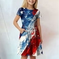 thumbnail image 4 of Gubotare Usa Flag Dress Girls Twirl Dress Girls Short Sleeve Twirly Skater Dress Tie Dye (Blue,Size 4-5 Years), 4 of 6