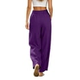 thumbnail image 4 of Diufon Linen Pants Women Summer Boho Wide Leg Palazzo Pants Casual Drawstring High Waisted Trousers with Pockets, 4 of 7