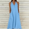 thumbnail image 2 of Eawtki Women's Halter Neck V Neck Midi Dress Button Decor With Pockets Loose Fit Casual Dress For Summer Beach Vacation, 2 of 6