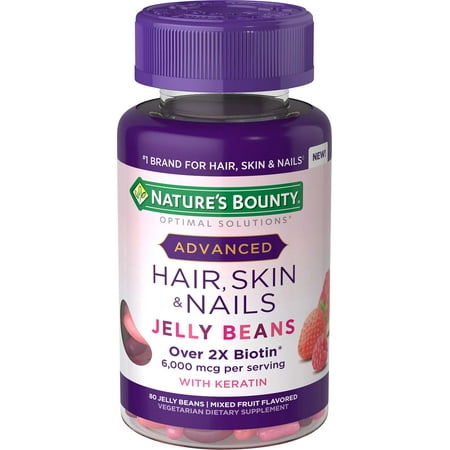 Nature's Bounty Optimal Solutions Advanced Hair, Skin and Nail Biotin & Vitamins A, C, & E Jelly Beans, 80 Count