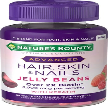 Nature's Bounty Optimal Solutions Advanced Hair, Skin and Nail Biotin & s A, C, & E Jelly Beans, 80 Count