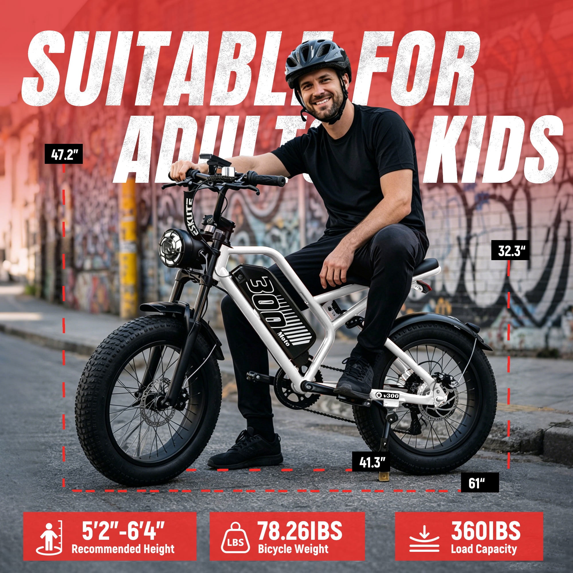 ESKUTE V300 Electric Dirt Bike for Adults & Teens, 1500W Motor, 30+MPH Max Speed, 48V 20.8Ah Removable Battery, 20" x 4.0" Fat Tires, 7-Speed, NFC Unlock White, UL2849