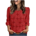 thumbnail image 2 of Craaazy Women's Relaxed Fit Crew Neck Blouse, Solid Color 3/4 Sleeve Lace Eyelet Top, Loose Comfy Floral Lace Casual Tee for Spring & Summer Gifts, 2 of 6
