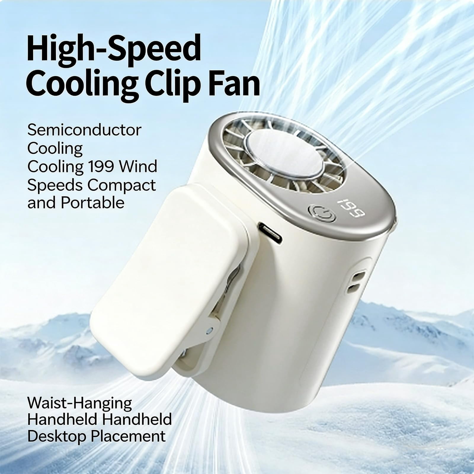 360° Rotating Semi-Cooling Clip Fan – Car Clip on Air Conditioner Fan with LED Display, 199 Speeds, USB Rechargeable, Low Noise, for Vehicle, Office & Travel