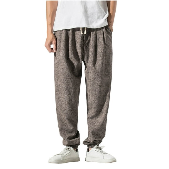 WXLWZYWL Pants for Men Relaxed Fit Elastic Waist Men Chinese Style Kung Fu Pants Tai Chi Loose Trousers Linen Casual Retro Wide Leg