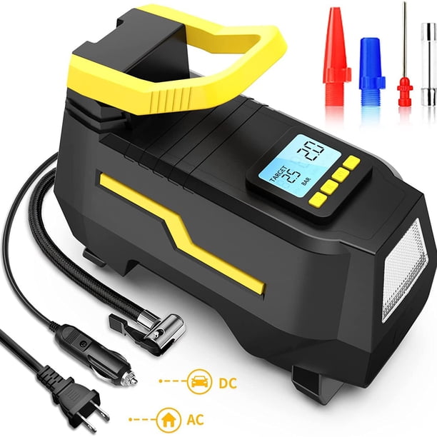 Compresor de Aire Portátil para Llantas de 12V con Medidor Digital de 150 PSI y Luz LED Ideal para Auto Moto Bicicleta y Pelotas