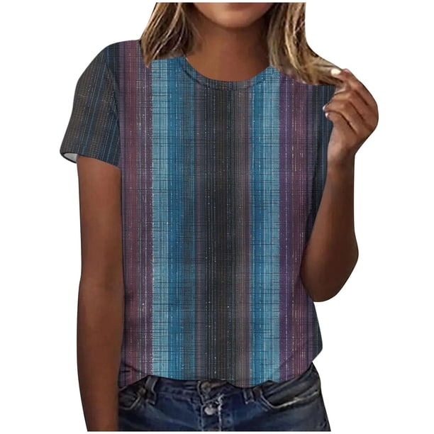 Tops de Ajuste Suelto para las Mujeres Sudadera Casual Impresa Manga Corta Cuello Redondo Superior, Poliéster