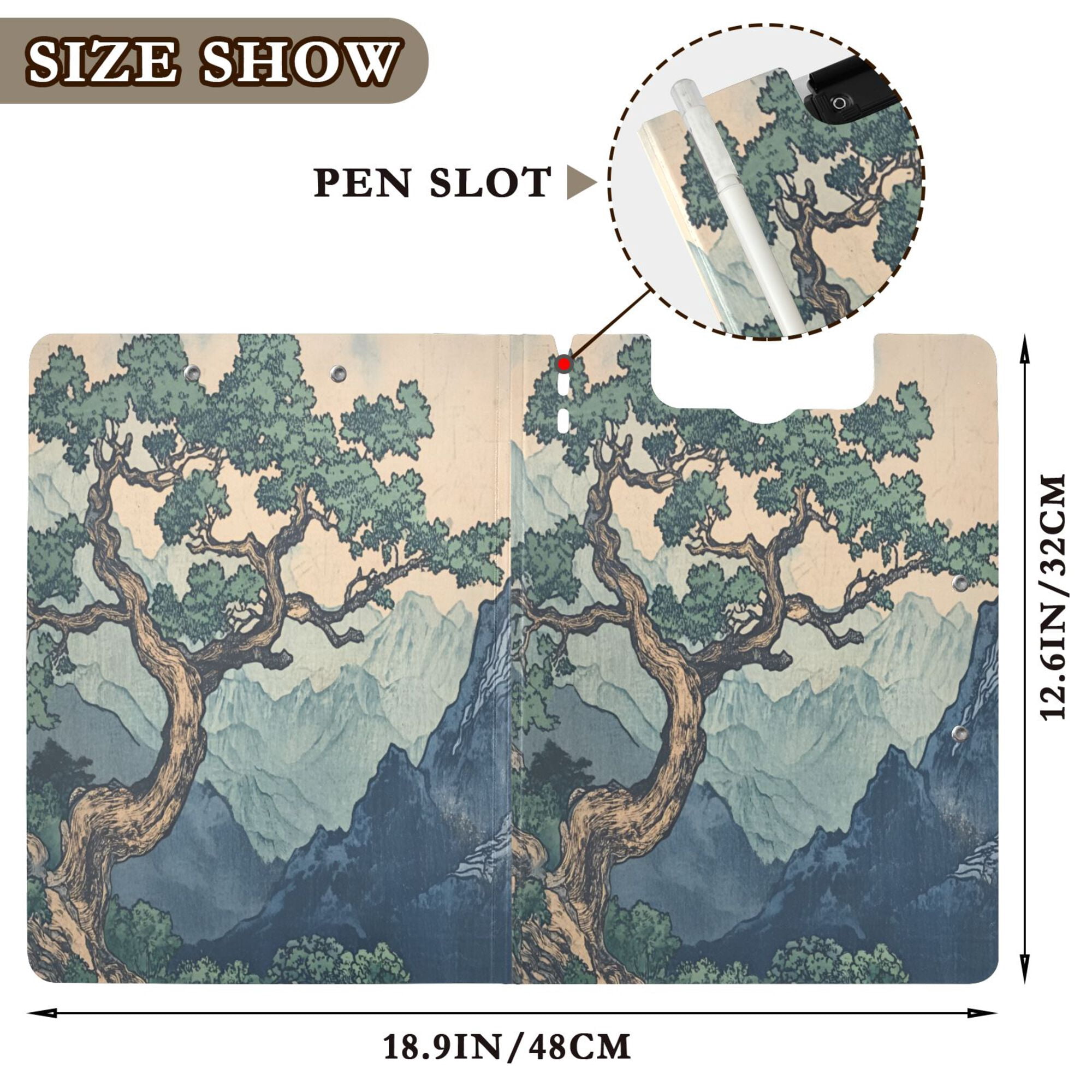 FORMRS A4 Clipboard Folder with Pen Holder Horizontal Foldable School Office Binder, Tree in The Mountains