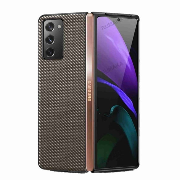 Dteck Samsung Galaxy Z Fold 2 Case, Carbon Fiber Texture Leather Case for Samsung Z Fold 3 (7.6"), Shockproof 360 Full Protection Fold 2 (2020) Cover(Gold)