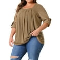 thumbnail image 4 of Agnes Orinda Women's Plus Size Blouses Long Sleeve Square Neck Flowy Pleated Loose Fit Tunic Tops 2X Brown, 4 of 6