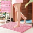 thumbnail image 2 of Tkrady Pink Bathroom Rug Non Slip Bath Mat (45Ã70cm) Water Absorbent Super Soft Shaggy Chenille Machine Washable Dry Extra Thick Absorbant Small Plush Carpet for Shower Floor, 2 of 6