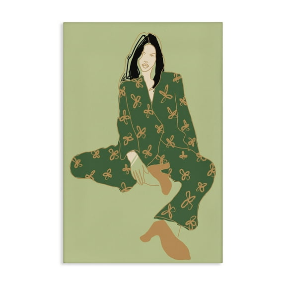 Stupell Industries Stylish Girl Sitting Novelty Painting Gallery Wrapped Canvas Art Print Wall Art, 16 x 24