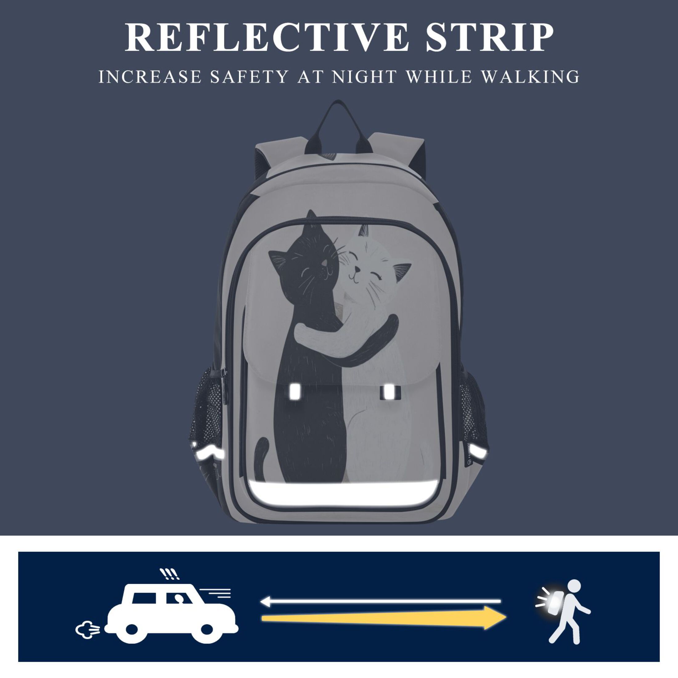 Backpack 12.9 *5.1 * 17.7 Inches Outing Backpack, Shopping Backpack, Travel Backpack Black Cat and White Cat