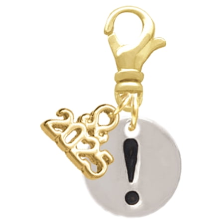 Delight Jewelry Silver-tone Disc 1/2'' - Symbol - Exclamation Point - ! - Gold-tone Clip on Charm with Mini Year 2025
