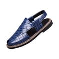 thumbnail image 3 of Domuza Men’s Crocodile Embossed Split Toe Back Strap Sandals, Slip On Closed Front Leather Casual Mule Sandals with Block Flat Sole for Daily Summer Wear Dark Blue 8.5 (EU-42), 3 of 4