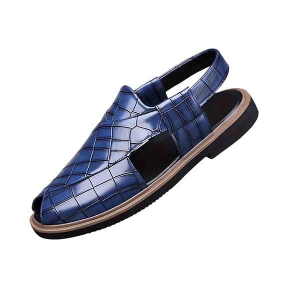 Men's Crocodile Embossed Slingback Sandals - Closed Toe Leather Fisherman Sandals, Casual Dress Summer Shoes, 43