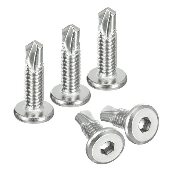 150pack Hex Socket Self Tapping Screws, 1/4" x 1" Flat Head Drilling Screw Silver
