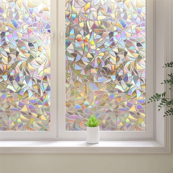BSHAPPLUS® 17.7"x78.7" Privacy Window Film,3D Rainbow Window Clings,Stained Glass Window Film,Non-Adhesive Window Tin,Anti UV Window Sticker for Home Kitchen Bathroom Office