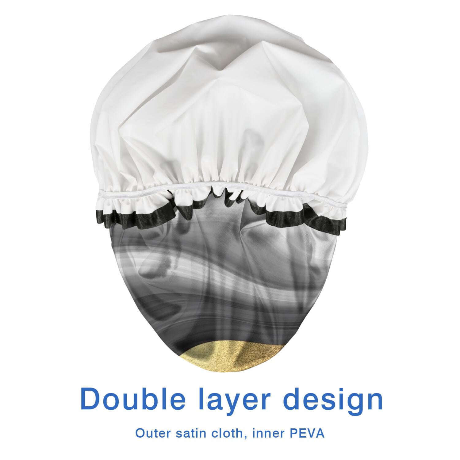 Shower Caps,Black Marble Gold Wave Pattern Waterproof Shower Cap for Women 4 Pieces,Double Reusable Hair Cover for Shower PEVA Elastic Stretch Hem