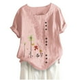 thumbnail image 2 of ALLLIST Short Sleeve Spring Tops for Women 2024 Trendy Pink Scoop Neck Floral T-Shirts Casual Button Womens Shirts, 2 of 3