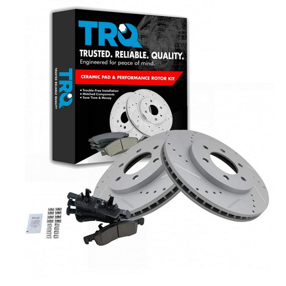 TRQ Front Performance Brake Pad & Rotor Kit Brake Pads Brake Rotors Set Ceramic Premium G-Coated Fits Select 2003-2006 Ford Expedition Lincoln Navigator