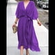 thumbnail image 4 of Vestido de Talla Grande para Mujer, Corta, Cruzado, Cuello en V, Abertura Alta, Volantes, . Púrpura XXL, 4 of 5